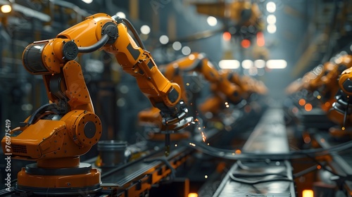 Engineer Manager Monitoring Automation Robot Arms in Intelligent Factory