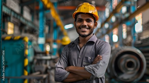 Indian Industrial Workers Triumphant Smile A Portrait of Happiness and Confidence in Manufacturing © kiatipol