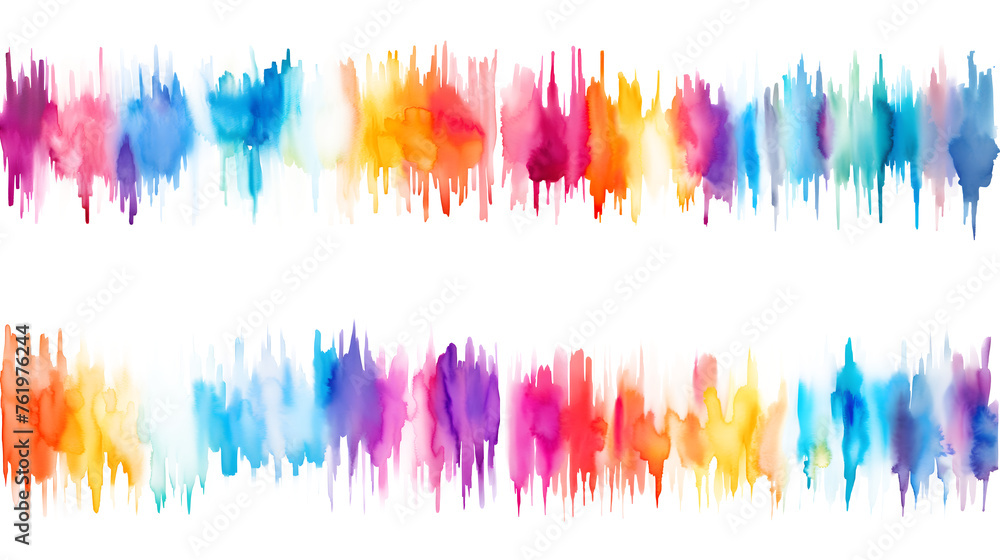 Set of Long colorful watercolor brush strokes on white and transparent background