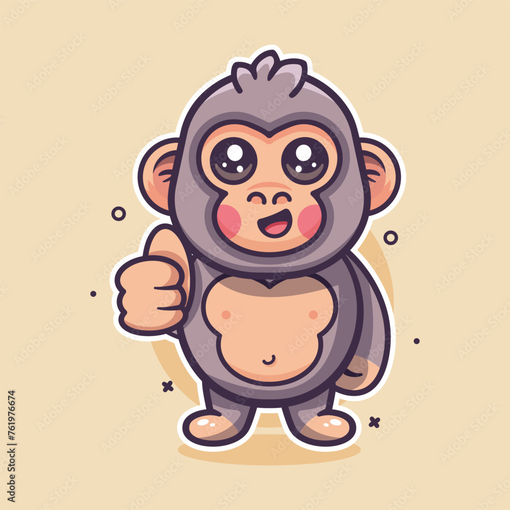 funny gorilla animal character mascot with thumb up hand gesture isolated cartoon