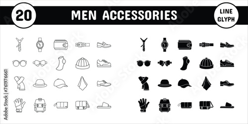 Men Accessories Line Glyph Vector Illustration Icon Sticker Set Design Materials