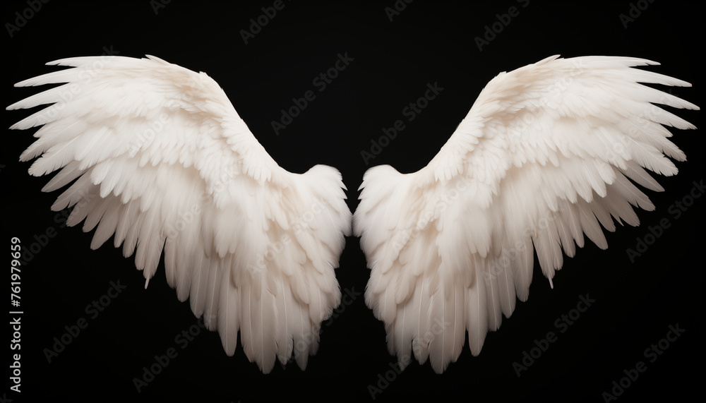Angel wings isolated on black background - obrazy, fototapety, plakaty 