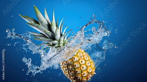 pineapple fruit met with waves and splashes of water