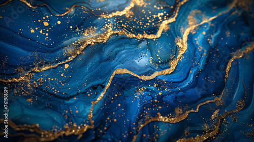 Abstract blue gold background, abstract blue texture with gold splash, blue luxury background concept illustration