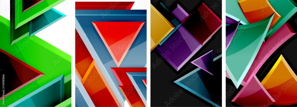 Glossy triangles geometric poster set for wallpaper, business card, cover, poster, banner, brochure, header, website Glossy triangles geometric poster set for wallpaper, business card, cover, poster, banner, brochure, header, website