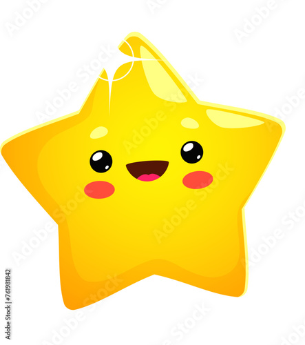 Cartoon cute cheerful kawaii star and happy twinkle character. Isolated vector joyful toon personage radiating cuteness and happiness, brightens the celestial scene with pure, delightful charm