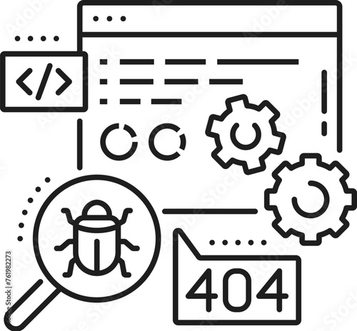 Tester, IT specialist of software testing and analysis vector icon for digital engineering or development technology. Computer or web app software test specialist of UI UX usability or debugging test