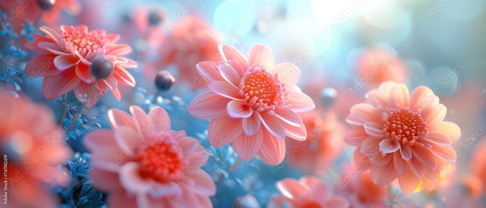 close up view of pink flowers of aromatic cherry tree in park, banner.Generative AI close up view of pink flowers of aromatic cherry tree in park, banner.Generative AI