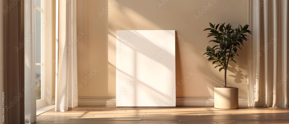 Fototapeta premium Blank square frame mockup on the floor.Generative AI