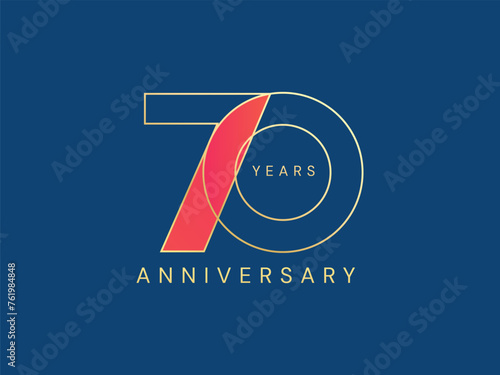 70th Anniversary with lines Overlapping shapes Number luxury gold celebration logo vector design concept. Seventy years anniversary gold logo template for celebration event, invitation, business, web.