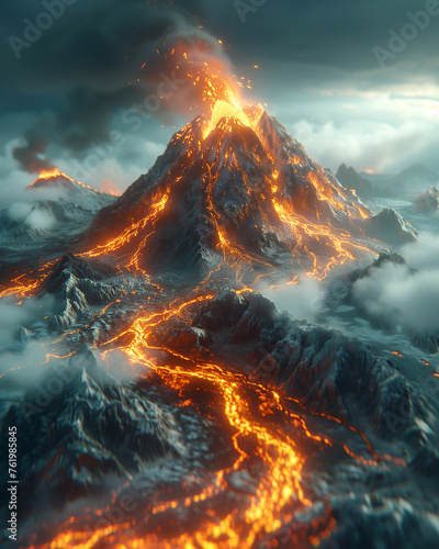 image of an erupting volcano. realistic image. emission of ash, lava. natural disasters © Bonya Sharp Claw
