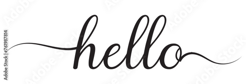 HELLO. Modern calligraphy script word hello. Hand-drawn cursive font text - hello. black letters, white background. Lettering typography poster, vector, design logo, lettering  Vector illustration.
