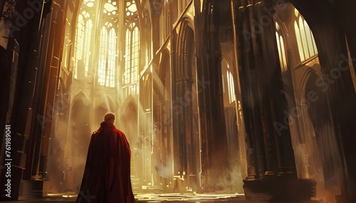 priest in gothic cathedral