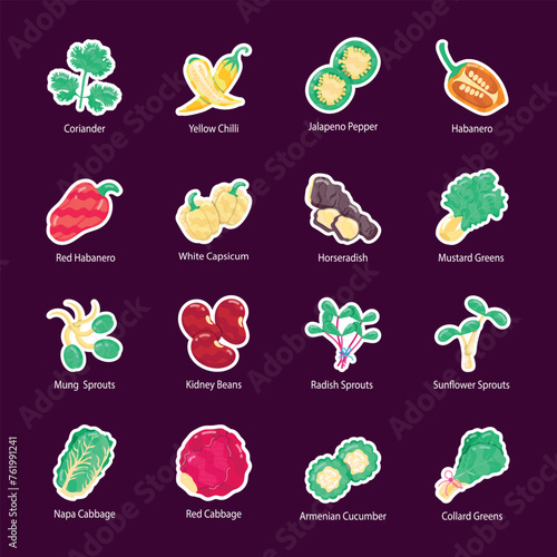 Trendy Flat Stickers Depicting Organic Food 

