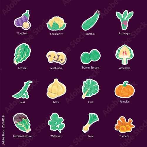 Collection of Fresh Vegetables Flat Stickers 



