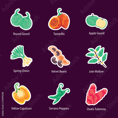 Set of Fresh Veggies Flat Stickers 

