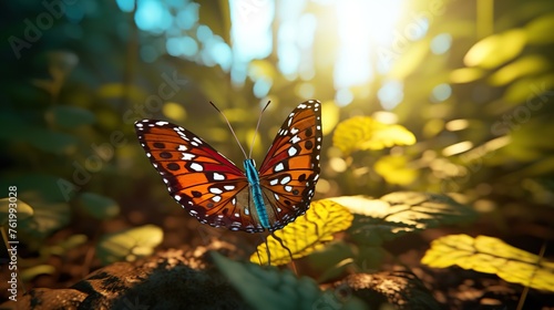 Butterflies perched on tree branches with silhouettes of sunlight © nomesart