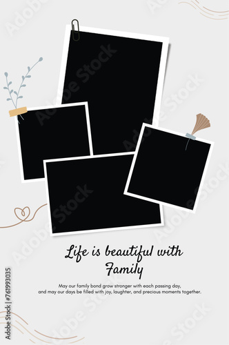 Family Photo Collage, Moodboard Template Collage Grid Mockup, Flyer Postcard Vector Illustration