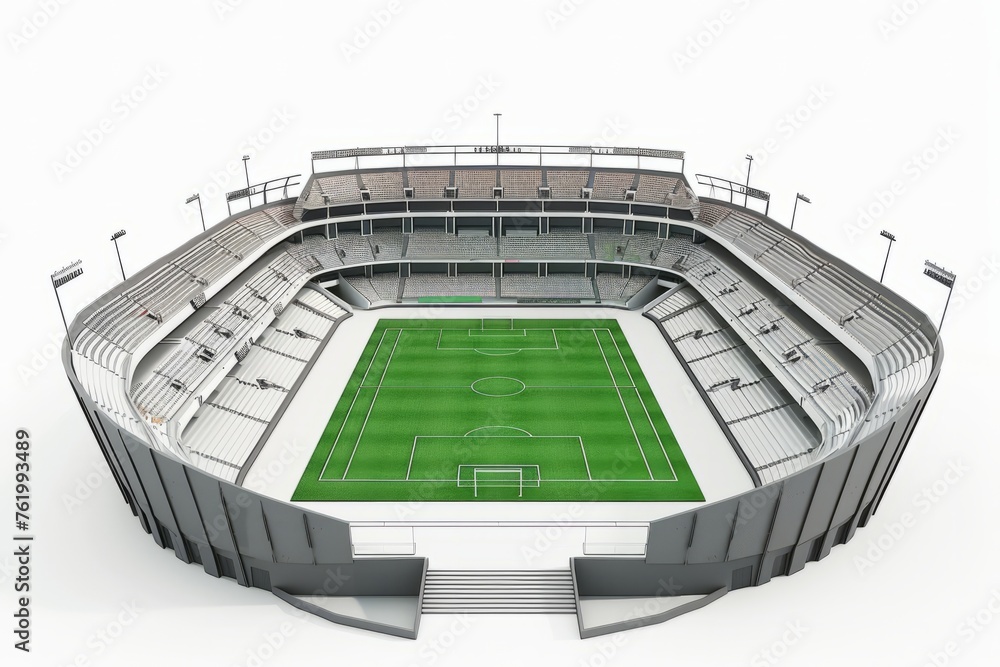 3D Render of sports arena with seating tiers, playing field, and ...