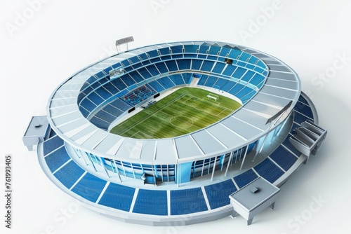 3D Render of sports arena with seating tiers, playing field, and concession areas, on isolated white background, Generative AI photo
