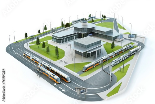 3D Render of technology campus with research labs, office spaces, and recreational facilities, on isolated white background, Generative AI
