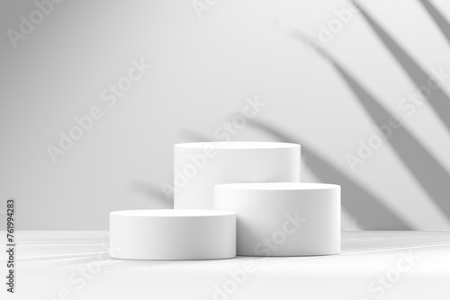White display product background abstract leaf shadow light summer 3d podium empty space scene blank cosmetic natural presentation advertising modern stage beauty backdrop tropical sunlight pedestal. © Lemonsoup14