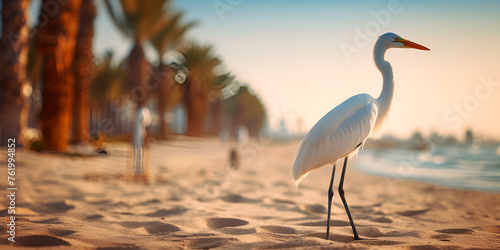 heron on the beach at sunset, national bird of Maldives high quality, Photography background, Generative AI