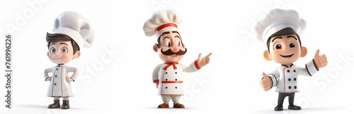 Set of three diverse chefs in uniform giving thumbs up, ideal for culinary themes with ample white space for text; suitable for restaurant advertising and food-related design elements