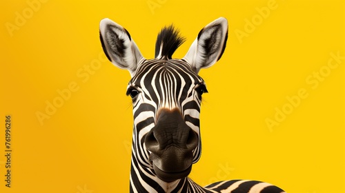 portrait of zebra on yellow background