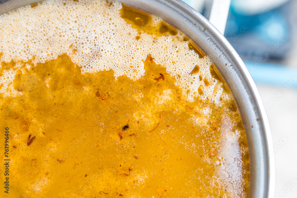 Closeup old cooking oil with dishwashing liquid, dispose old cooking oil Stock Photo Adobe Stock
