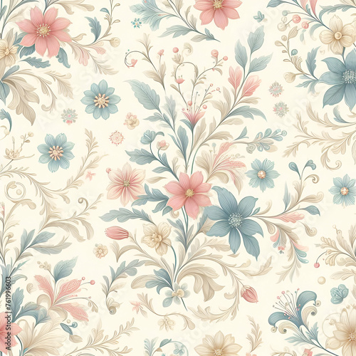 A pattern of delicate floral motifs in soft pastel colors  perfect for adding a touch of sophistication to any design project
