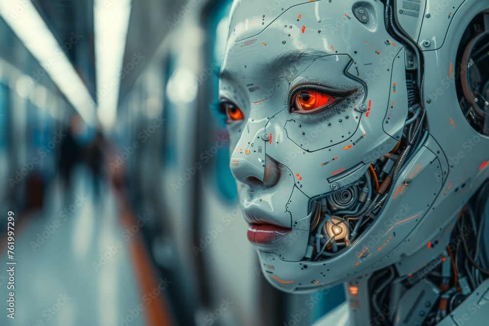 Woman With Red Eyes and Robot Face Woman With Red Eyes and Robot Face