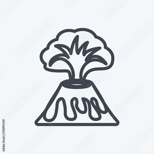 Volcano Erupting Icon in trendy line style isolated on soft blue background