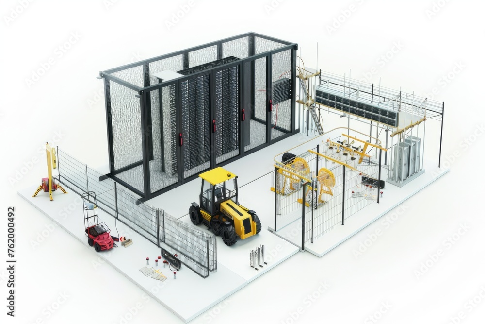 3D Render of data center being built, with server racks, cooling systems, and construction equipment, on isolated white background, Generative AI 3D Render of data center being built, with server racks, cooling systems, and construction equipment, on isolated white background, Generative AI