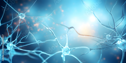 a close up of neuron Neural Circuits Neuroimaging Neurological Research blue background