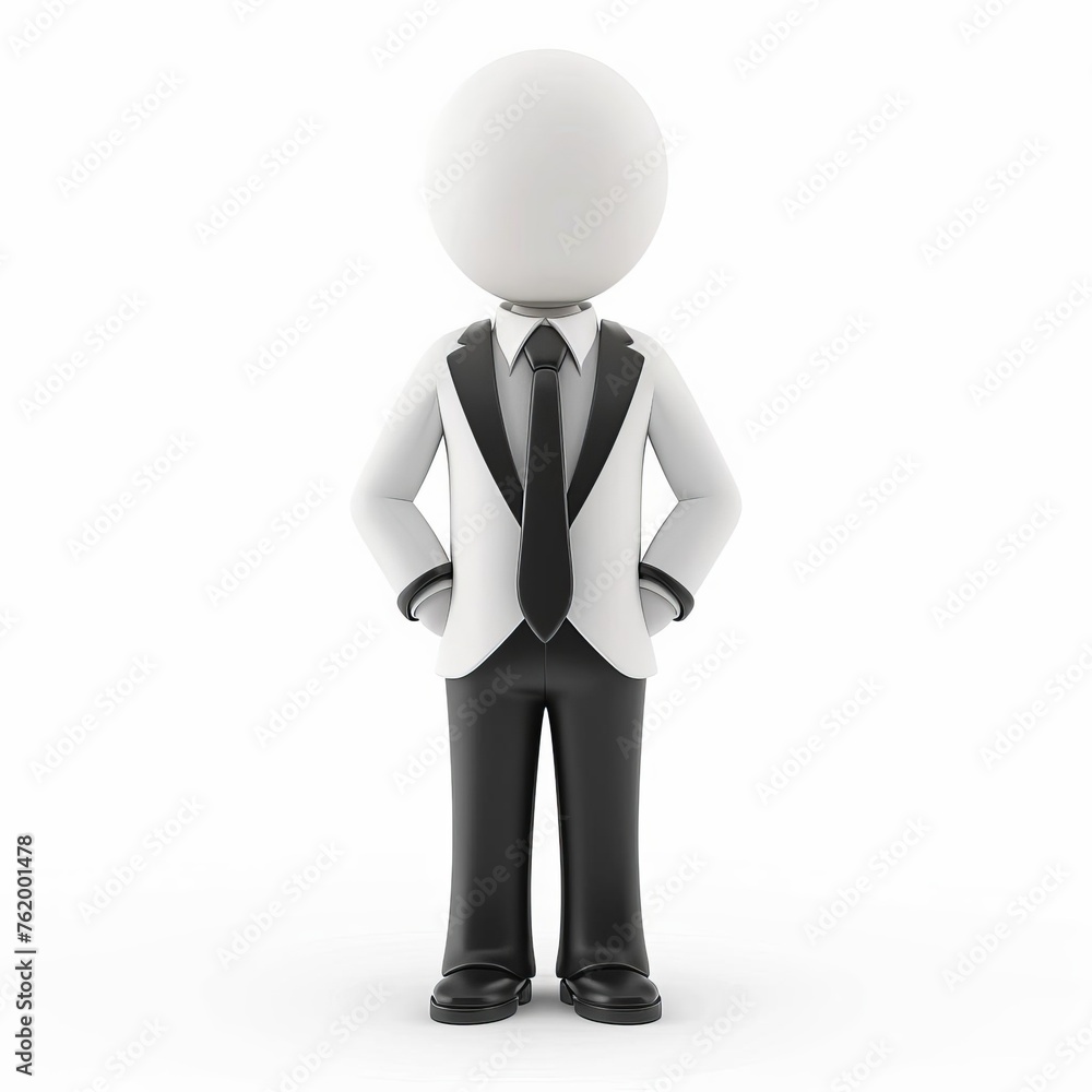 3D illustration of a faceless character in a business suit on a white background with copyspace, suitable for professional concept presentations 3D illustration of a faceless character in a business suit on a white background with copyspace, suitable for professional concept presentations