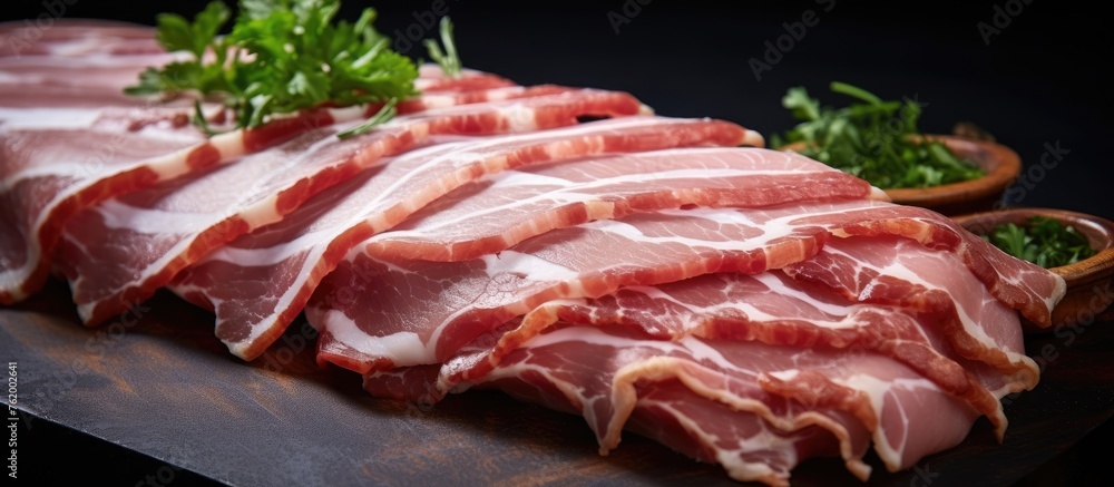 Sliced meat on wooden cutting board Sliced meat on wooden cutting board