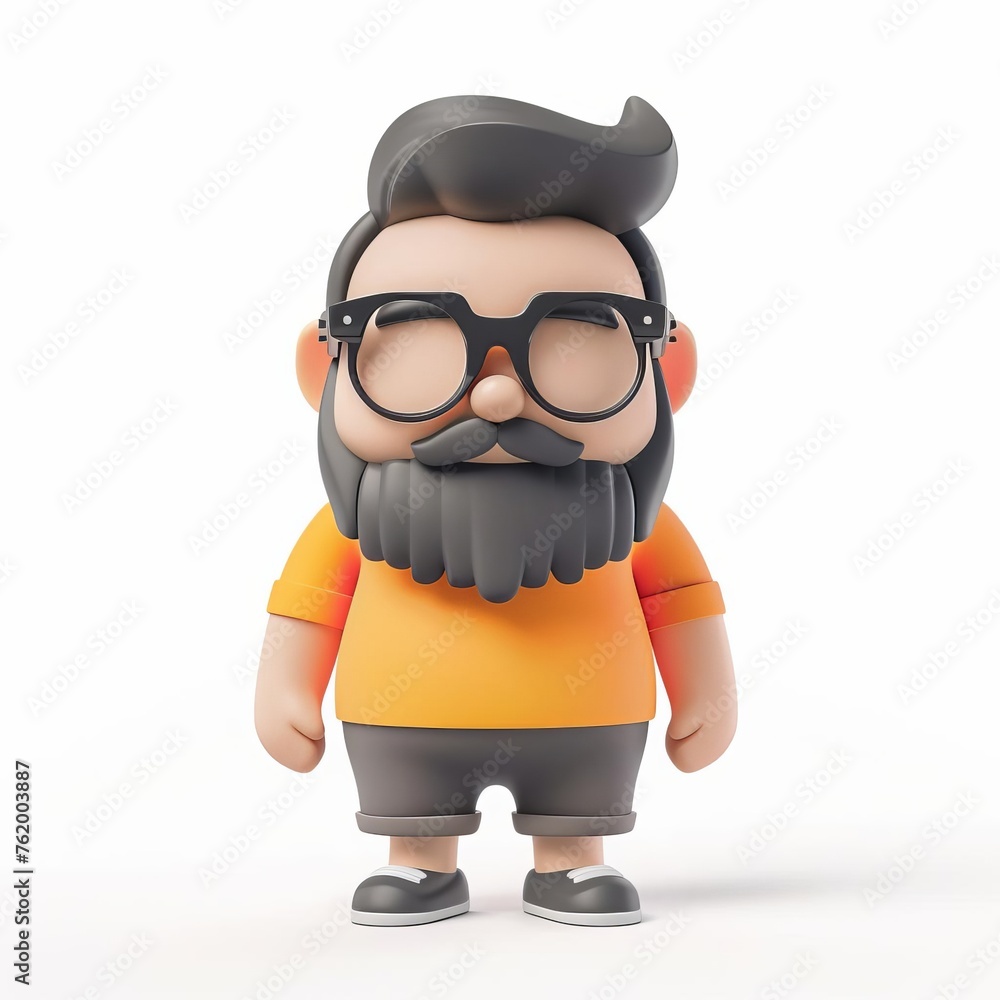 Hipster-style cartoon character with beard and glasses on a plain white background with copy space, ideal for creative industries and advertisement Hipster-style cartoon character with beard and glasses on a plain white background with copy space, ideal for creative industries and advertisement