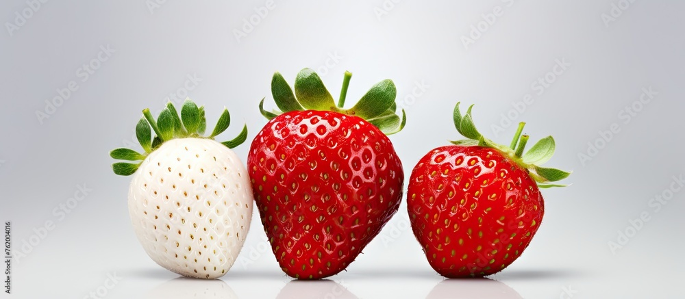 Vibrant Trio of Ripe Strawberries Isolated on a Clean White Background Vibrant Trio of Ripe Strawberries Isolated on a Clean White Background