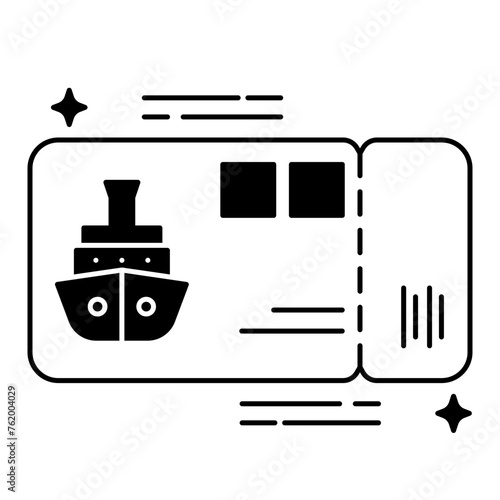 Cruise Ticket  icon style black fill design. vector illustration 
