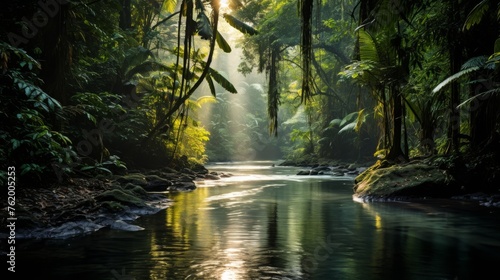 River Flowing Through Lush Green Forest