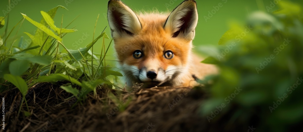 Obraz premium A relaxed fox resting in the meadow