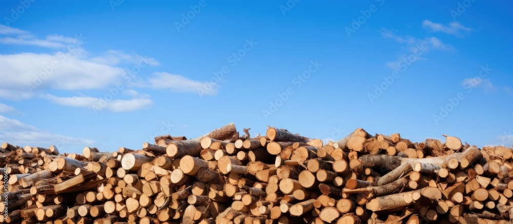 Wood pile in field