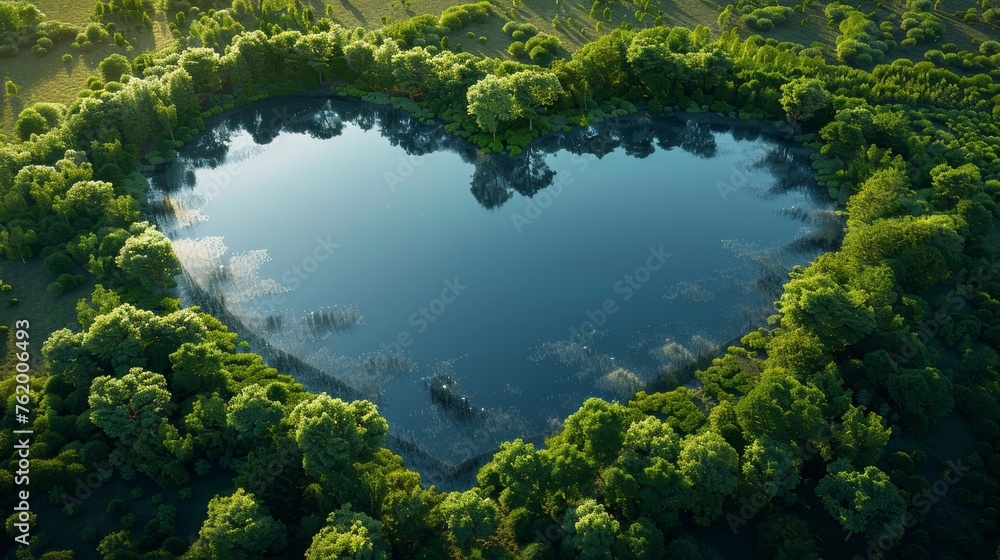 A heart-shaped lake in the middle of nature