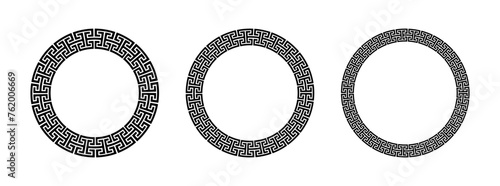 Greek circle frame, decorative border, vintage ornaments with seamless pattern vector illustration