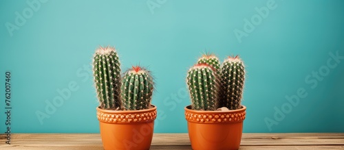 Two cactus plants in a terracotta pot