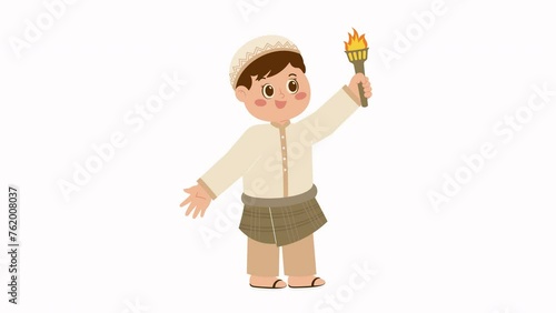 Muslim Boy Holding a Torch Animation