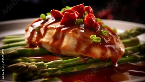 An appetizing sight to behold, this food shot showcases a tantalizing chicken marsala dish. The lusciously thick sauce skillfully coats the chicken s, allowing each bite to ooze with flavor. photo