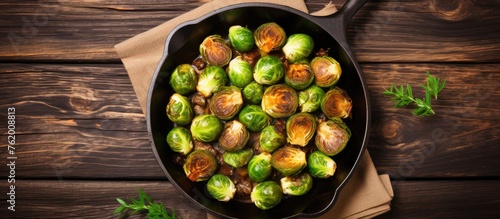 Brussels sprouts on green background photo