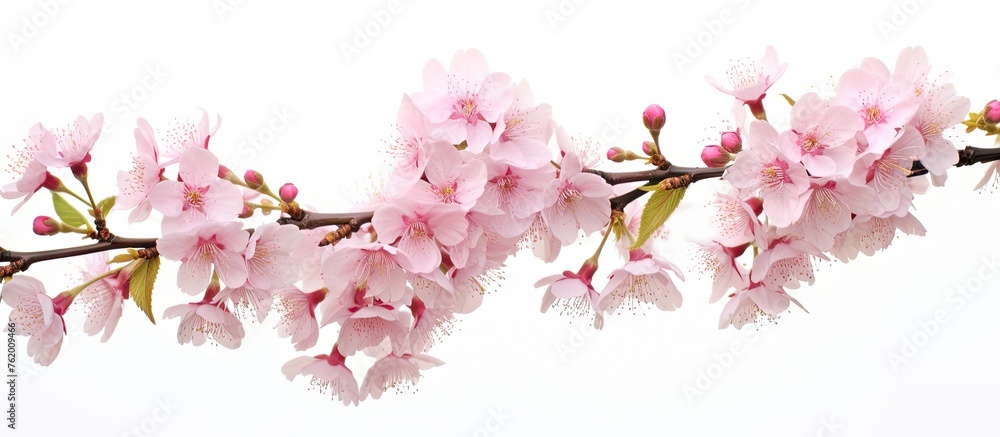 Fototapeta premium Cherry tree branch pink flowers background